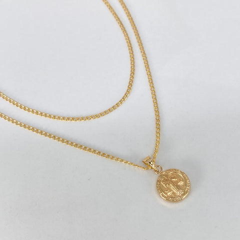Set Cadena ● Cubana + Dije San Benito Oro amarillo 18k 2,3 Gr / 1,4 mm / 60 Cm
