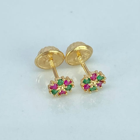 Topos Flor Circones Verdes Fucsias Oro amarillo 0,56 Gr / 4,5 mm †