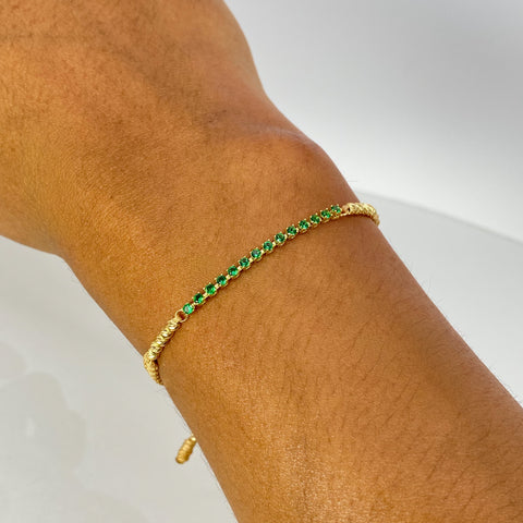 Pulsera tejida Herraje Circones Verdes / BD 10uni 3mm / Hilo Beige  Oro amarillo 1,24 Gr