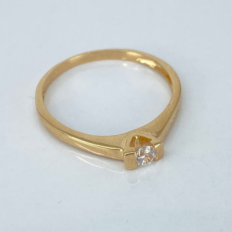 Anillo Solitario Circon Blanco Oro amarillo 18k / Talla 6 3/4 / 1,55 Gr *