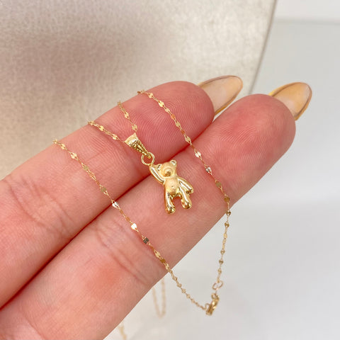 Set Cadena ● Crispeta + Dije Oso Mano Alzada Oro amarillo 18k 0,7 Gr / 1 mm / 50 Cm †