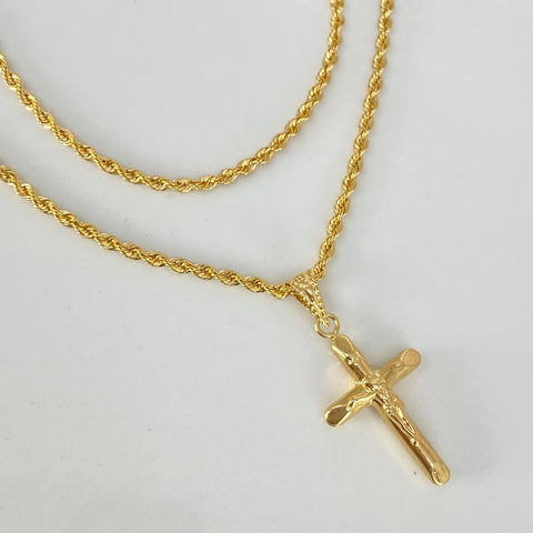 Set Cadena ● Lazo + Dije Cruz Oro amarillo 18k 2,2 Gr / 1,7 mm / 45 Cm †