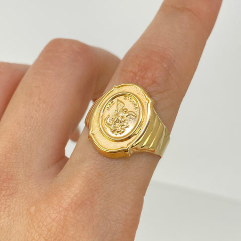 Anillo Sello San Miguel Arcangel Oro amarillo 18k / Talla 12 / 3,21 Gr *