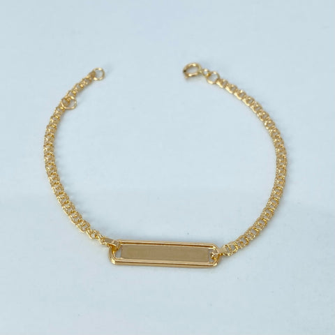 Pulso bebé Placa Rectangular Bordado Aro Seguido Oro amarillo 1,38 Gr / 2,2 mm / 15,3 Cm *
