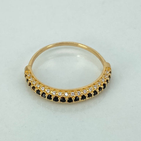 Anillo Churumbela Circones Blancos Negros Oro amarillo 18k / Talla 6 1/2 / 1,8 Gr *