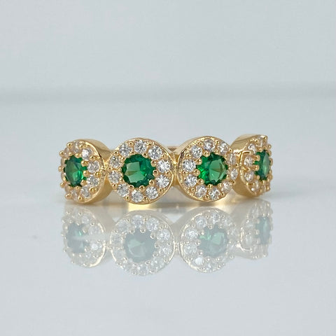 Anillo Circulos Circones Blancos Verdes Oro amarillo 18k / Talla 7 / 3,47 Gr