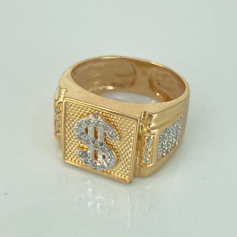 Anillo Signo Dolar Circones Blancos Oro amarillo 18k / Talla 10 1/4 / 7,23 Gr *