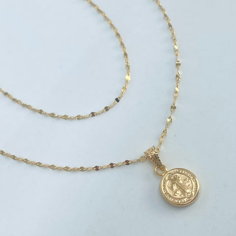 Set Cadena ● Crispeta + Dije San Benito Oro amarillo 18k 1,1 Gr / 1,2 mm / 45 Cm *