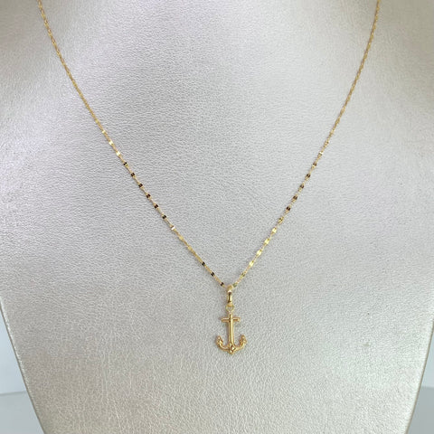 Set Cadena ● Flor Espejo + Dije Ancla Oro amarillo 18k 1,38 Gr / 1,1 mm / 50 Cm *