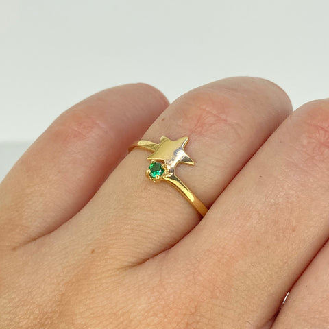 Anillo Estrella Circon Verde Oro amarillo 18k / Talla 6 3/4 / 1,5 Gr