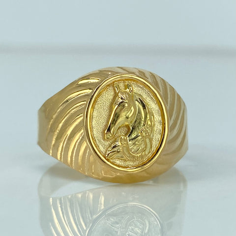 Anillo Sello Caballo Oro amarillo 18k / Talla 11 3/4 / 3,7 Gr *
