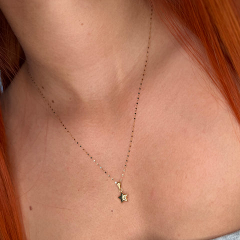 Set Cadena Crispeta + Dije Estrella Oro amarillo 18k 0,7 Gr / 1 mm / 50 Cm *