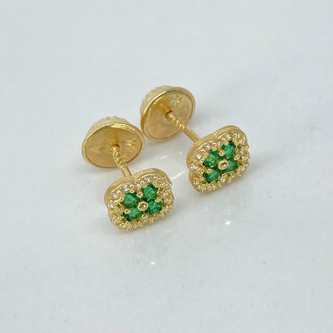 Topos Trebol Circones Blancos Verdes Oro amarillo 18k 0,95 Gr / 5,7 mm *