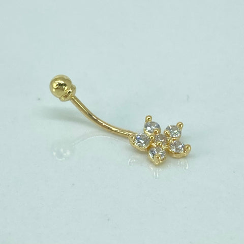 Piercing Flor Circones Blancos / Oro Amarillo 18k (Joya) / 0,65gr / 1.8cm / (Ombligo)
