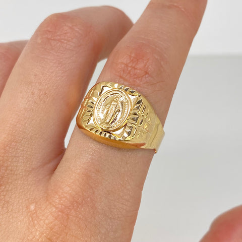 Anillo Sello Virgen Milagrosa Oro amarillo / Talla 11 1/4 / 3,12 Gr *