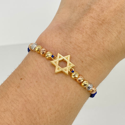 Pulsera tejida Herraje Estrella David / BD 10uni 5mm / Hilo Azul Tres oros 18k 2,0 Gr *