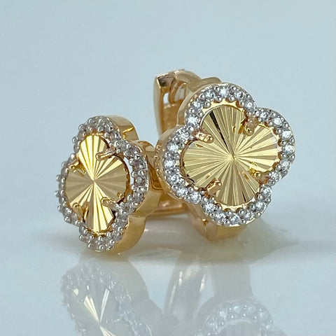 Candongas Trebol Diamantado Circones Blancos Oro amarillo y Oro blanco 2,92 Gr / 1,2 Cm