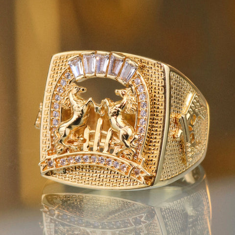 Anillo Caballos Herradura Con Circones POR FABRICACION Oro amarillo 18k / Talla 10 / 10,12 Gr *