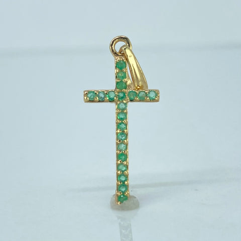 Dije Cruz 20 Esmeraldas PTS Oro amarillo 1,07 Gr / 3 Cm *