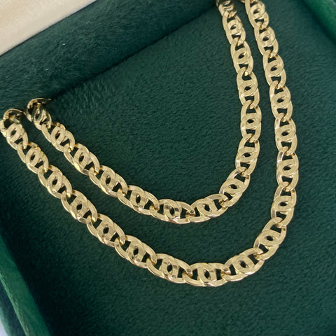 Cadena ● Plana Cubana Oro amarillo 18k +1 / 9,55 Gr / 3,8 mm / 60 Cm *