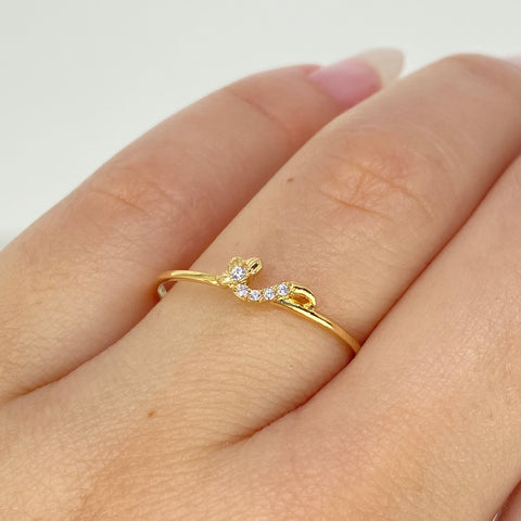 Anillo Mini Flor Circones Blancos Oro amarillo 18k / Talla 9 / 0,85 Gr