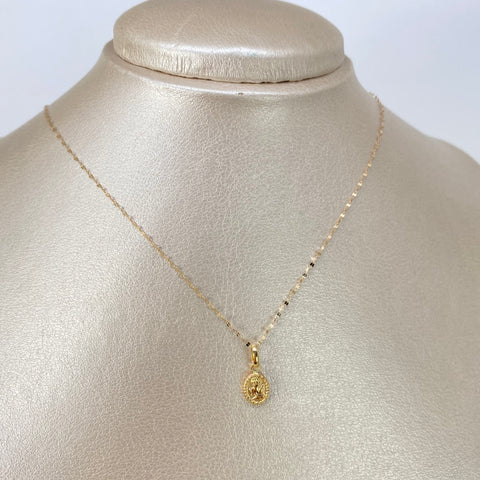 Set Cadena ● Crispeta + Dije Angel De La Guarda Oro amarillo 18k 0,65 Gr / 1 mm / 45 Cm †