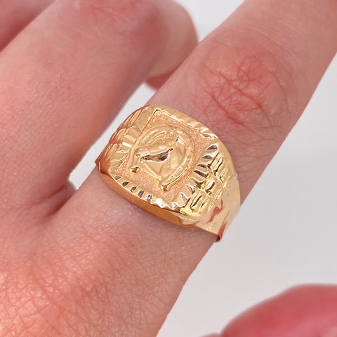 Anillo Sello Caballo Herradura Oro amarillo / Talla 11 1/4 / 2,87 Gr †