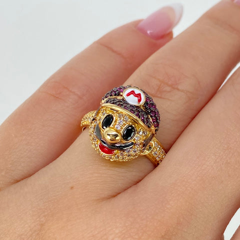 Anillo Caricatura Circones Fucsias Oro amarillo 18k / Talla 7 / 6,1 Gr