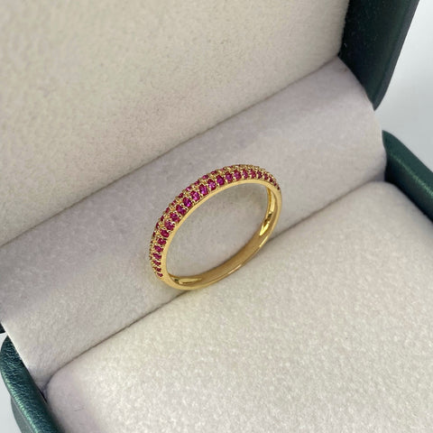 Anillo Circones Fucsias Oro amarillo 18k / Talla 8 / 1,83 Gr