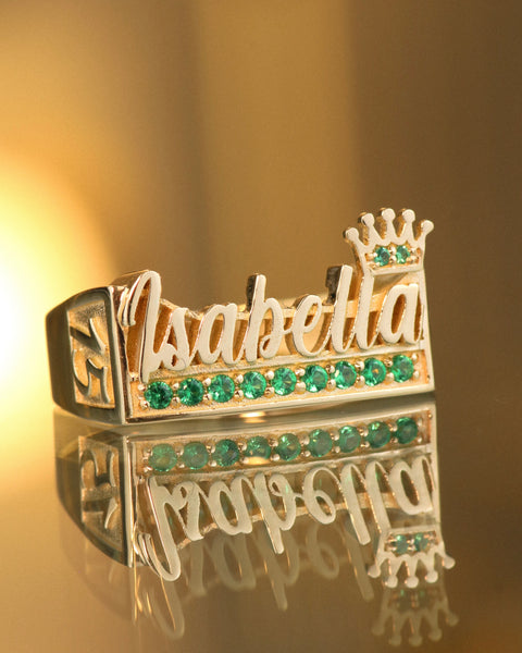 Anillo Nombre Personalizado 15años Circones POR FABRICACION Oro amarillo / Talla 5/10 / 6 Gr *