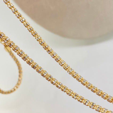 Cadena Punto Cuadrado Diamantado Oro amarillo y Oro blanco 18k +3 / 14,7 Gr / 2,8 mm / 60 Cm †