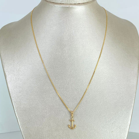 Set Cadena ● Mini China + Dije Ancla Oro amarillo 18k 2,32 Gr / 1,1 mm / 50 Cm †
