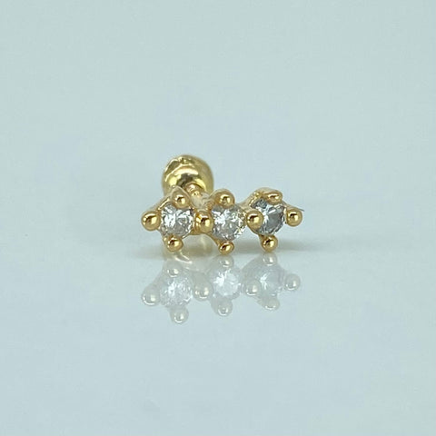 Piercing Tres Circones Blancos / Oro Amarillo 18k (Joya) / 0,46gr / 1.1cm / (Oreja)