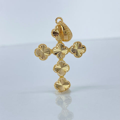 Dije Cruz Trebol Diamantado Oro amarillo 3,55 Gr / 4,3 Cm