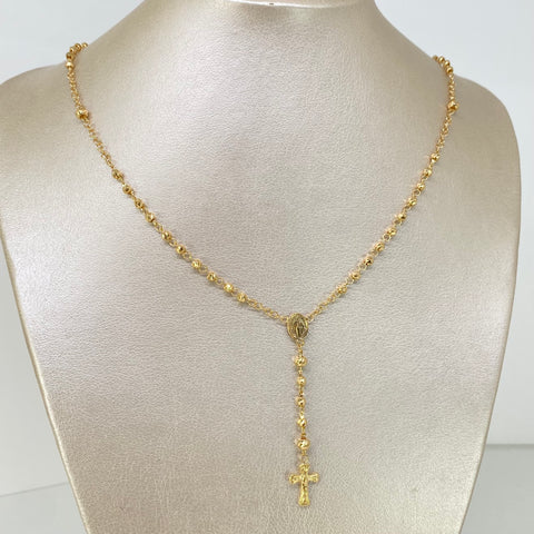 Rosario Virgen Milagrosa / Bolas Diamantadas 4/3mm Oro amarillo 18k 6,85 Gr / 55 Cm *