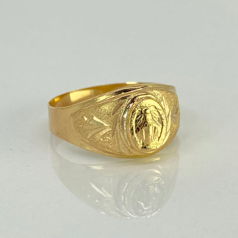 Anillo Sello Virgen Milagrosa Ovalado Oro amarillo 18k / Talla 11 / 2,73 Gr †