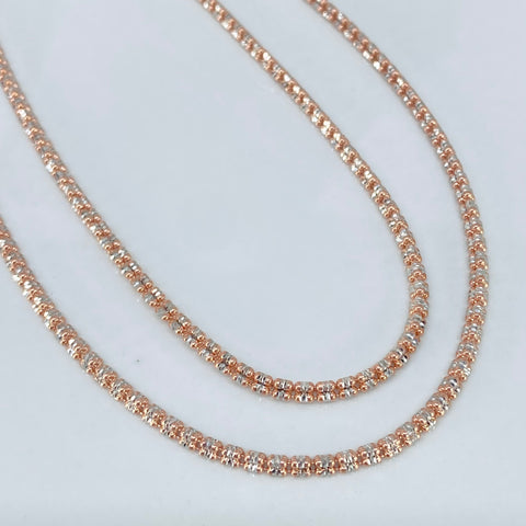 Cadena ● Punto Cuadrado Diamantado Oro blanco y Oro rosa 18k +3 / 12,15 Gr / 2,3 mm / 60 Cm *