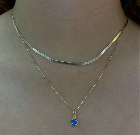 Cadena Italy Rolon + Trebol Azul Oro amarillo 18k +3 / 2,14 Gr / 46 Cm *