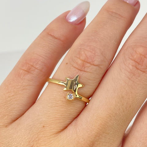 Anillo Estrella Circon Blanco Oro amarillo 18k / Talla 6 3/4 / 1,52 Gr