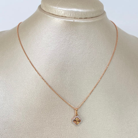 Set Cadena  Mini Militar + Dije Trebol Diamantado Circones Oro rosa 18k 2,65 Gr / 1 mm / 40 Cm †