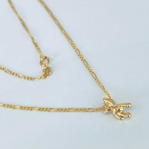 Set Cadena ● Set Tres Por Uno 3x1 + Dije Oso Mano Alzada Oro amarillo 18k 1,32 Gr / 1,2 mm / 45 Cm *