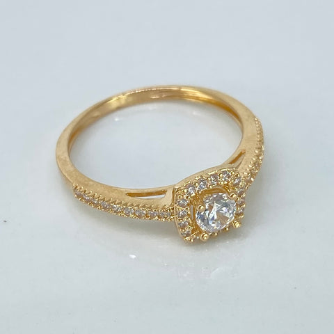 Anillo Solitario Cuadro Circones Blancos Oro amarillo 18k / Talla 7 / 2,34 Gr †
