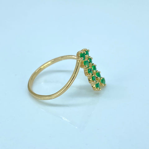 Anillo Árabe Doble Línea 25 Pts De Esmeralda Oro amarillo 18k / Talla 8 1/4 / 2,09 Gr †