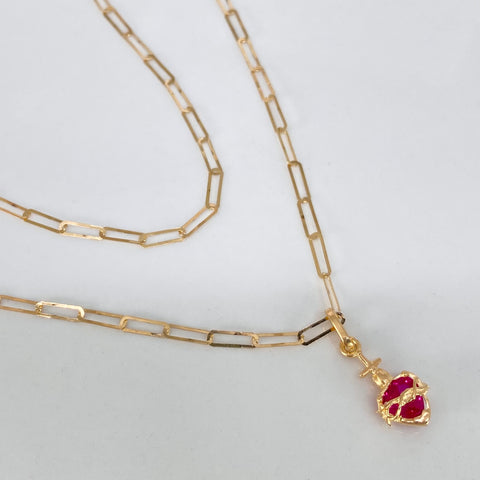 Set Cadena Cajón + Dije Sagrado Corazón Oro amarillo 18k 1,40 Gr / 2 mm / 45 Cm †