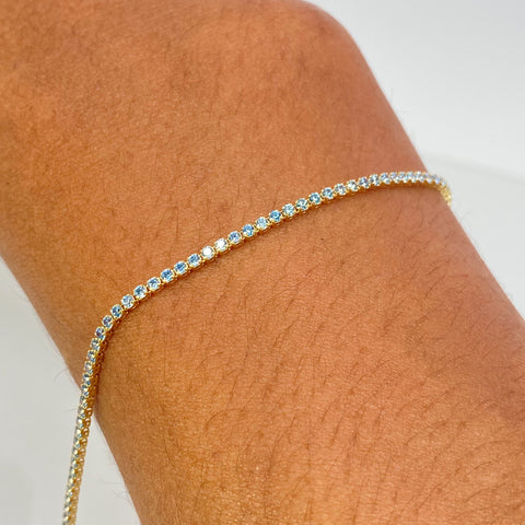 Pulso ● Mini Tennis Circones Azules Oro amarillo 18k +4 / 1,9 Gr / 1,5 mm / 17,5 Cm