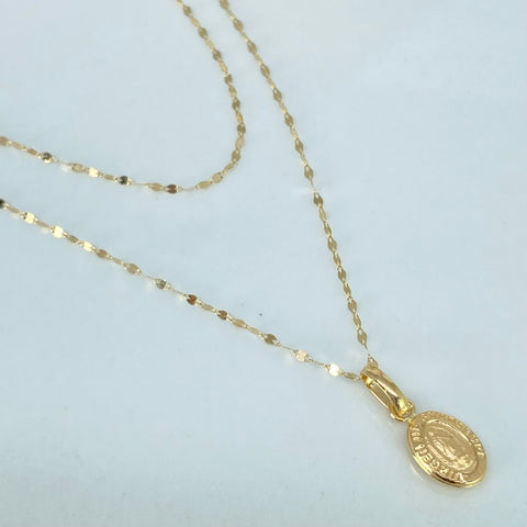 Set Cadena  Crispeta + Dije Virgen Guadalupe Oro amarillo 18k 0,7 Gr / 1 mm / 50 Cm *