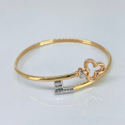 Pulso ● Aro Trebol Llave Tres oros 18k +3 / 5,8 Gr / 19 Cm *