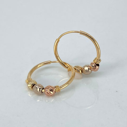 Candongas Imperdibles Bolas Diamantadas 3mm Tres oros 18k 1,05 Gr / 1,3 Cm