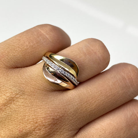 Anillo Alianza Circones Blancos Oro amarillo y Oro rosa 18k / Talla 6 1/2 / 3,86 Gr