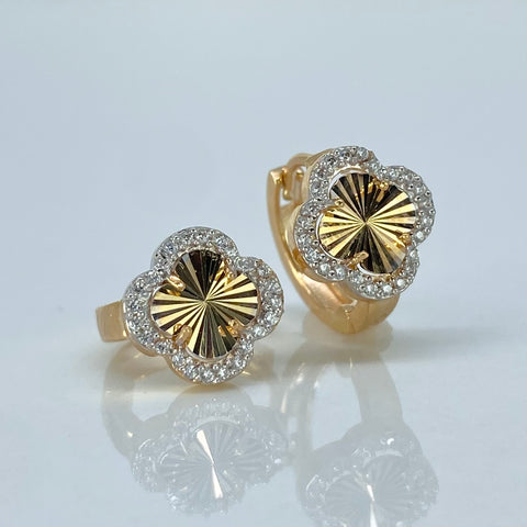 Candongas Trebol Diamantado Circones Blancos Oro amarillo 2,8 Gr / 1,4 Cm *